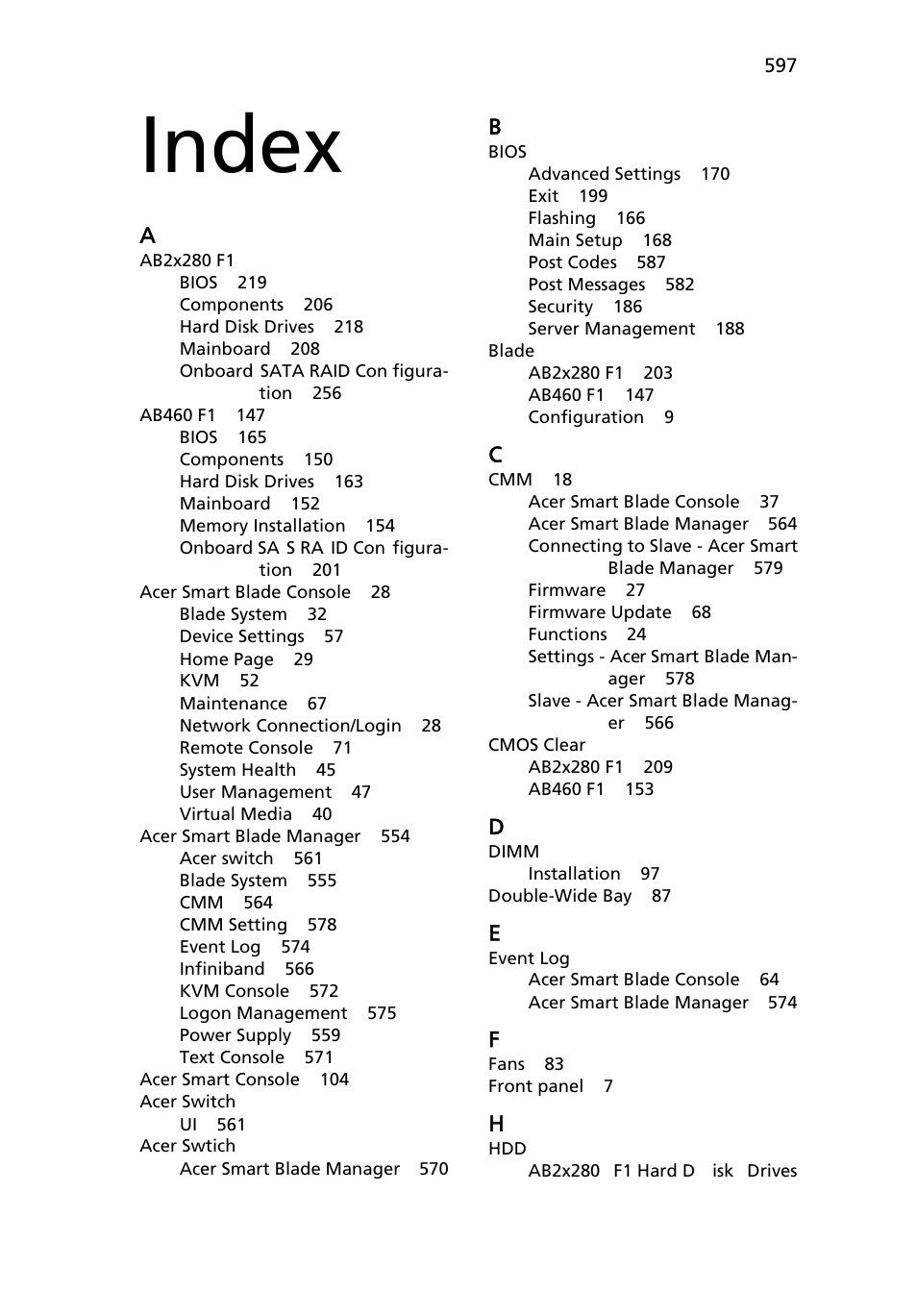 Index | Acer AB460 F1 User Manual | Page 617 / 618