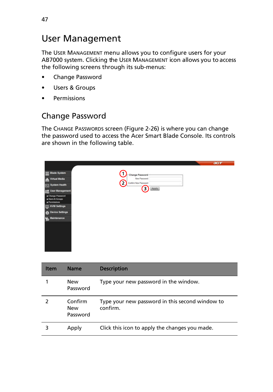 User management, Change password | Acer AB460 F1 User Manual | Page 67 / 618