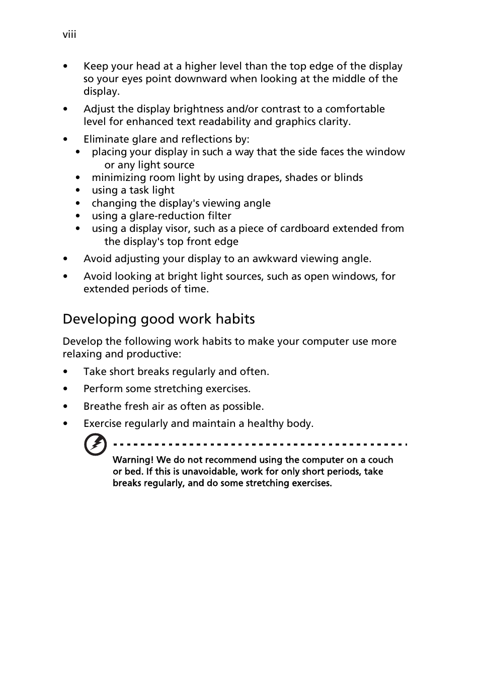 Developing good work habits | Acer AB460 F1 User Manual | Page 8 / 618