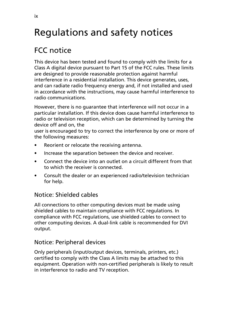 Regulations and safety notices, Fcc notice | Acer AB460 F1 User Manual | Page 9 / 618