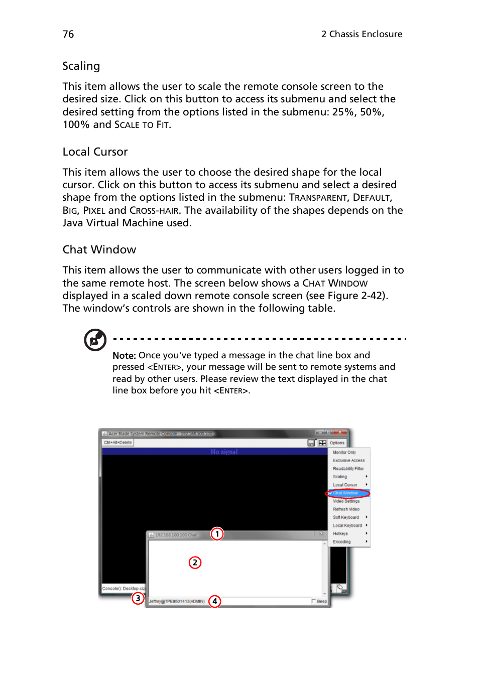 Scaling, Local cursor, Chat window | Acer AB460 F1 User Manual | Page 96 / 618