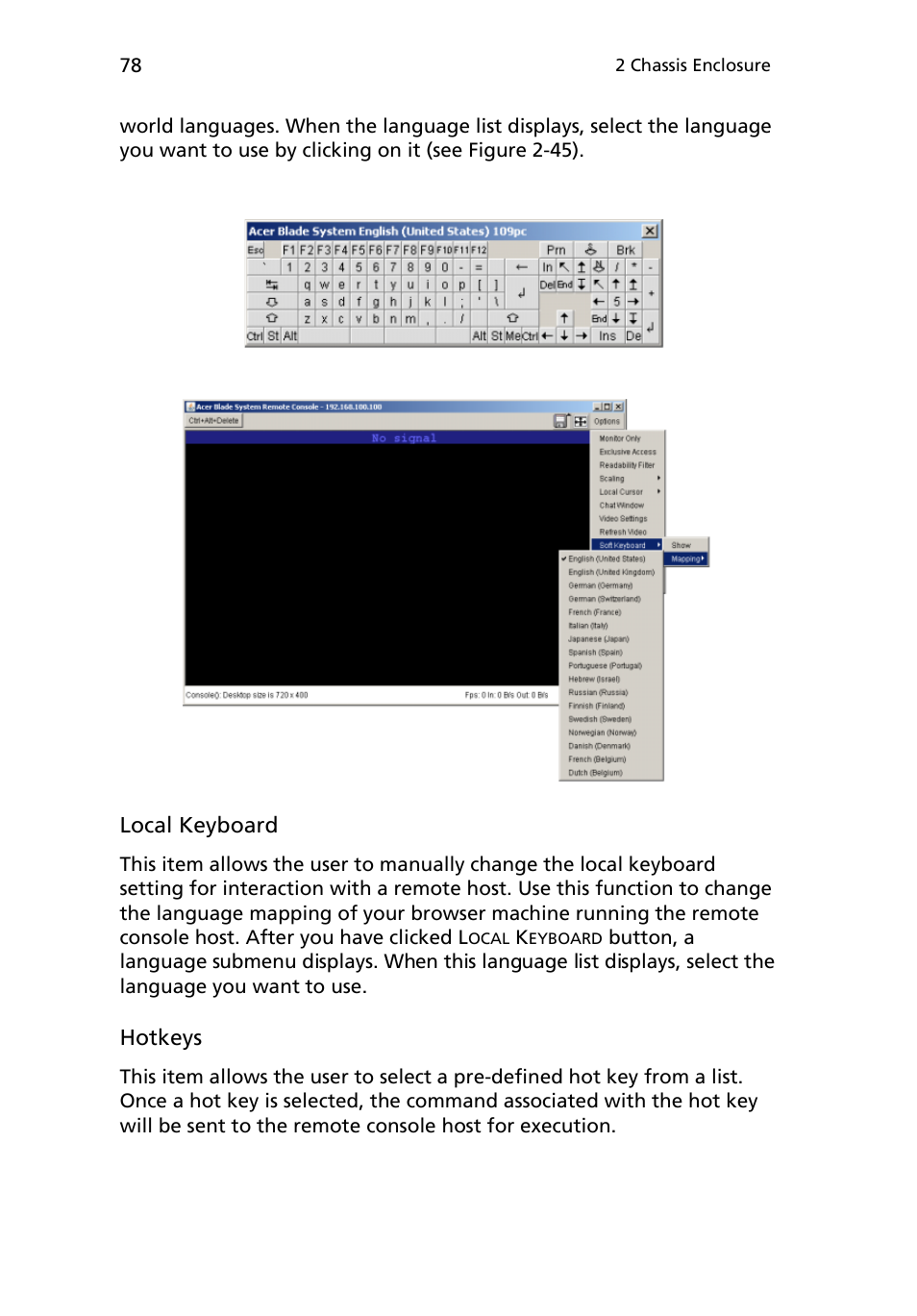 Local keyboard, Hotkeys | Acer AB460 F1 User Manual | Page 98 / 618