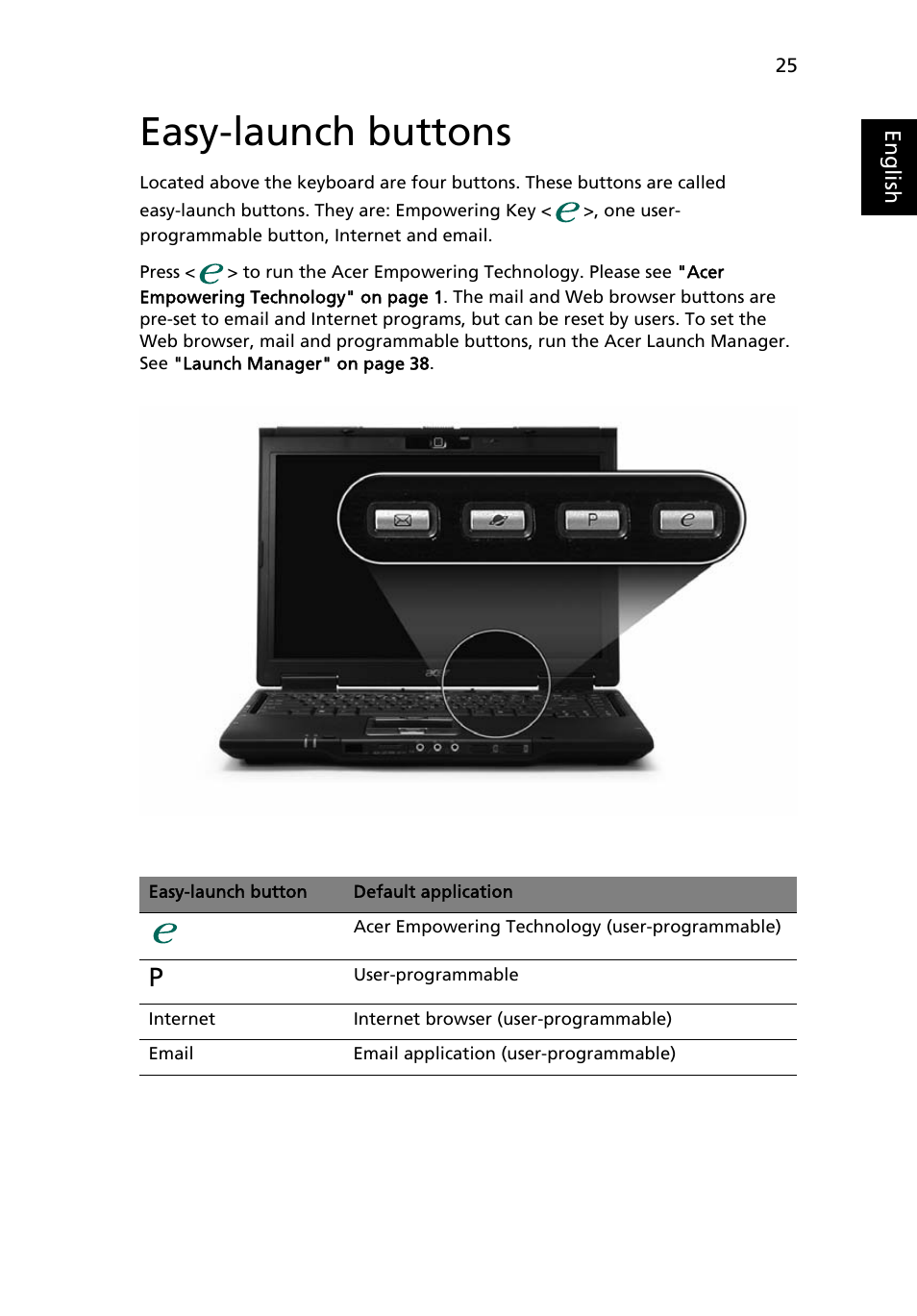 Easy-launch buttons | Acer TravelMate 6452 User Manual | Page 45 / 96