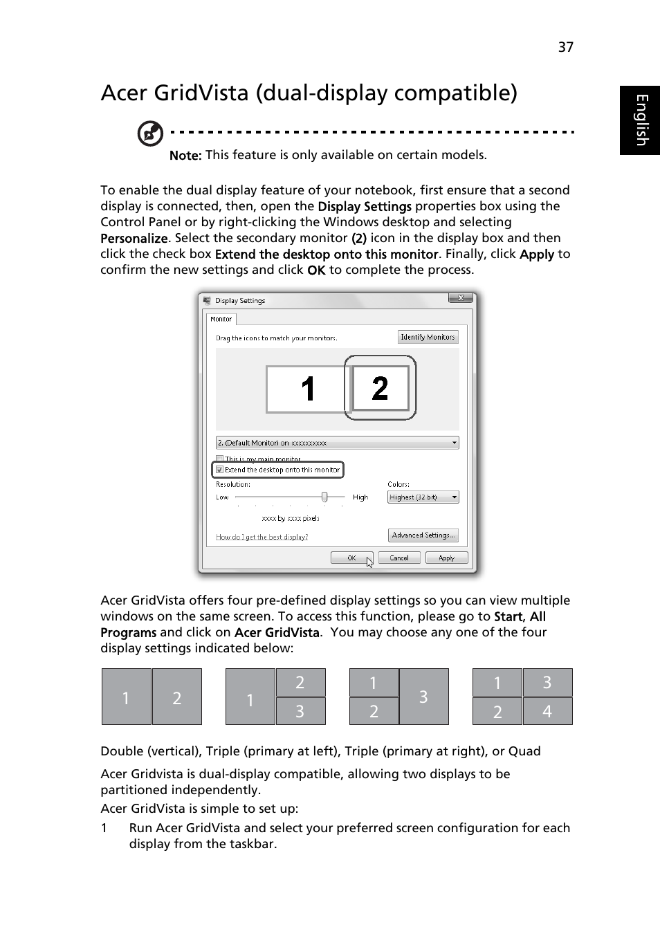 Acer gridvista (dual-display compatible) | Acer TravelMate 6452 User Manual | Page 57 / 96