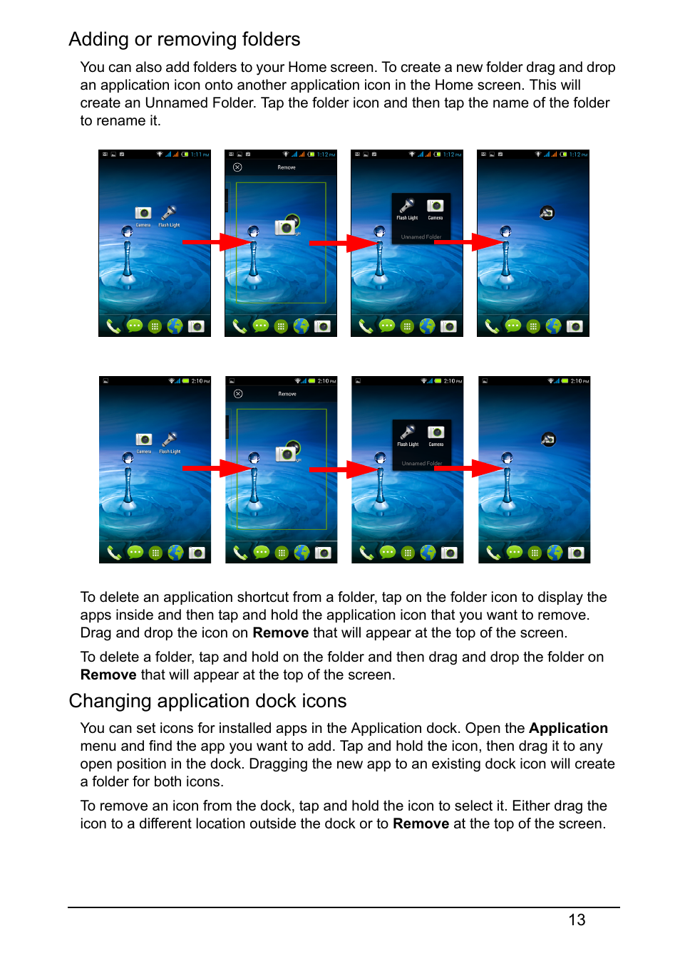 Adding or removing folders, Changing application dock icons | Acer Z160 User Manual | Page 13 / 63