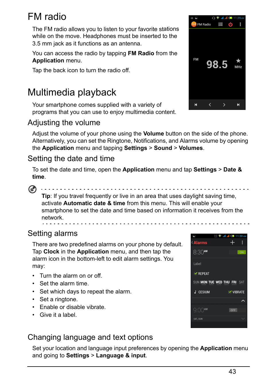 Fm radio, Multimedia playback, Fm radio multimedia playback | Acer Z160 User Manual | Page 43 / 63
