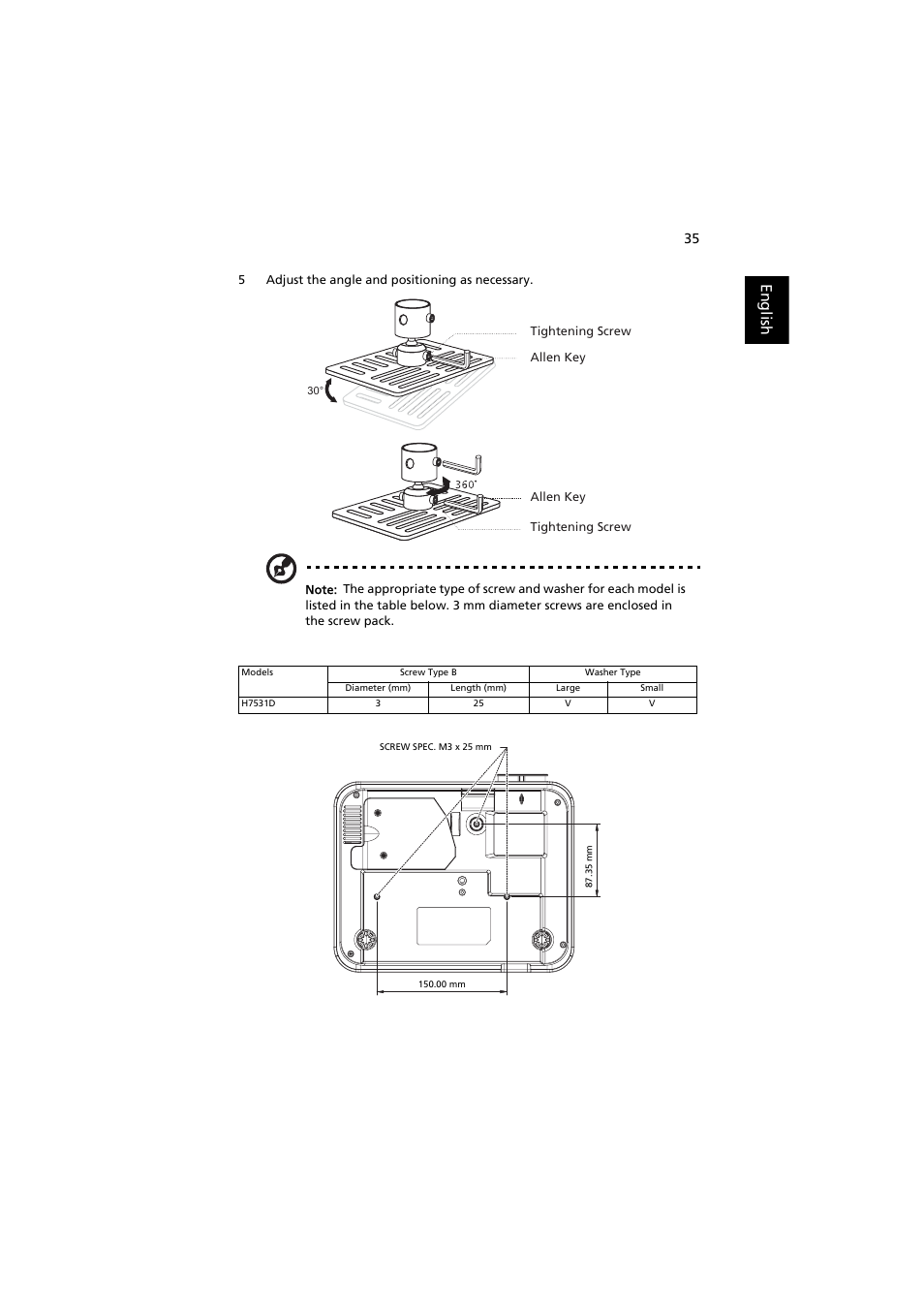 English | Acer H7531D User Manual | Page 45 / 56