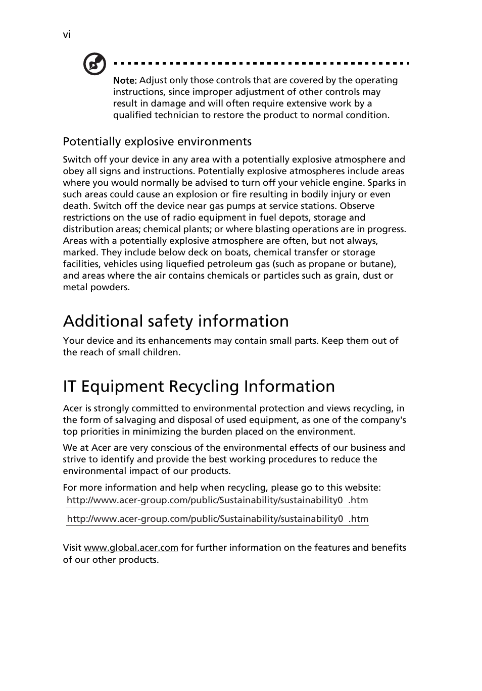 Additional safety information, It equipment recycling information | Acer V243HQ User Manual | Page 6 / 26