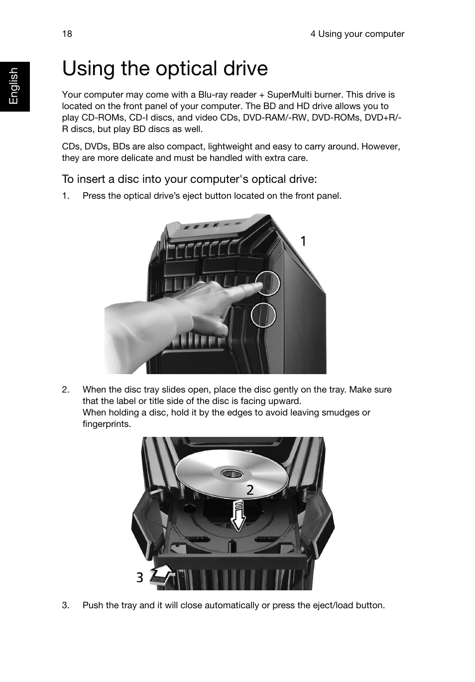 Using the optical drive | Acer Predator G5920 User Manual | Page 28 / 52