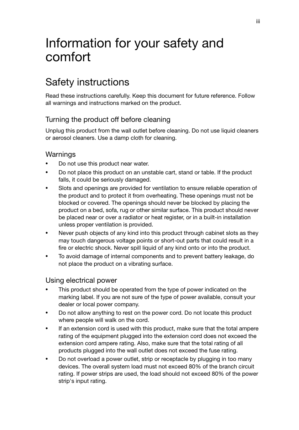 Information for your safety and comfort, Safety instructions | Acer Predator G5920 User Manual | Page 3 / 52