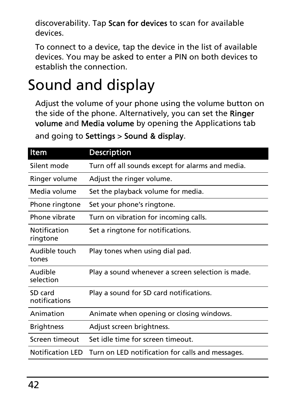 Sound and display | Acer E110 User Manual | Page 42 / 76