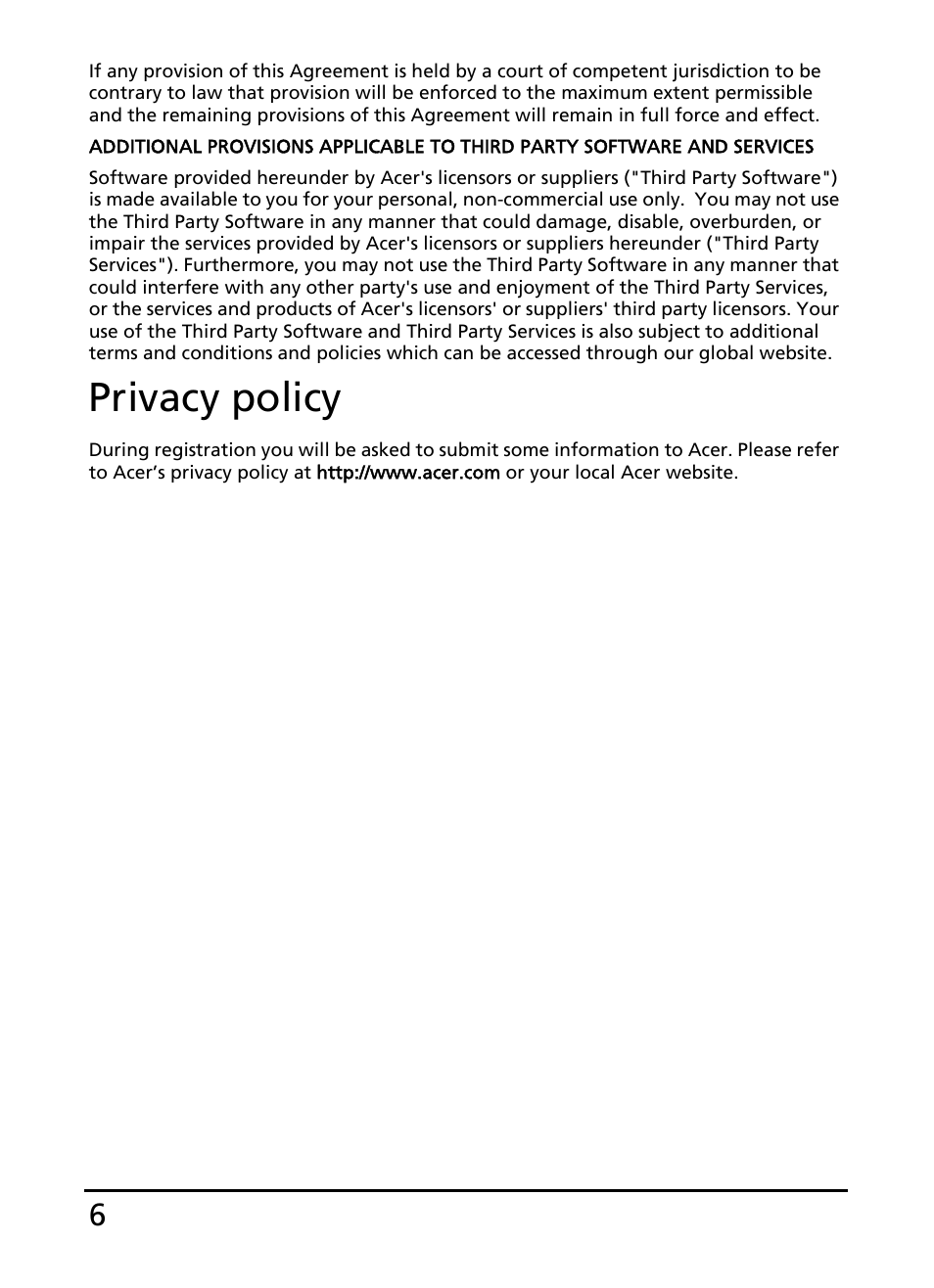Privacy policy | Acer E110 User Manual | Page 6 / 76