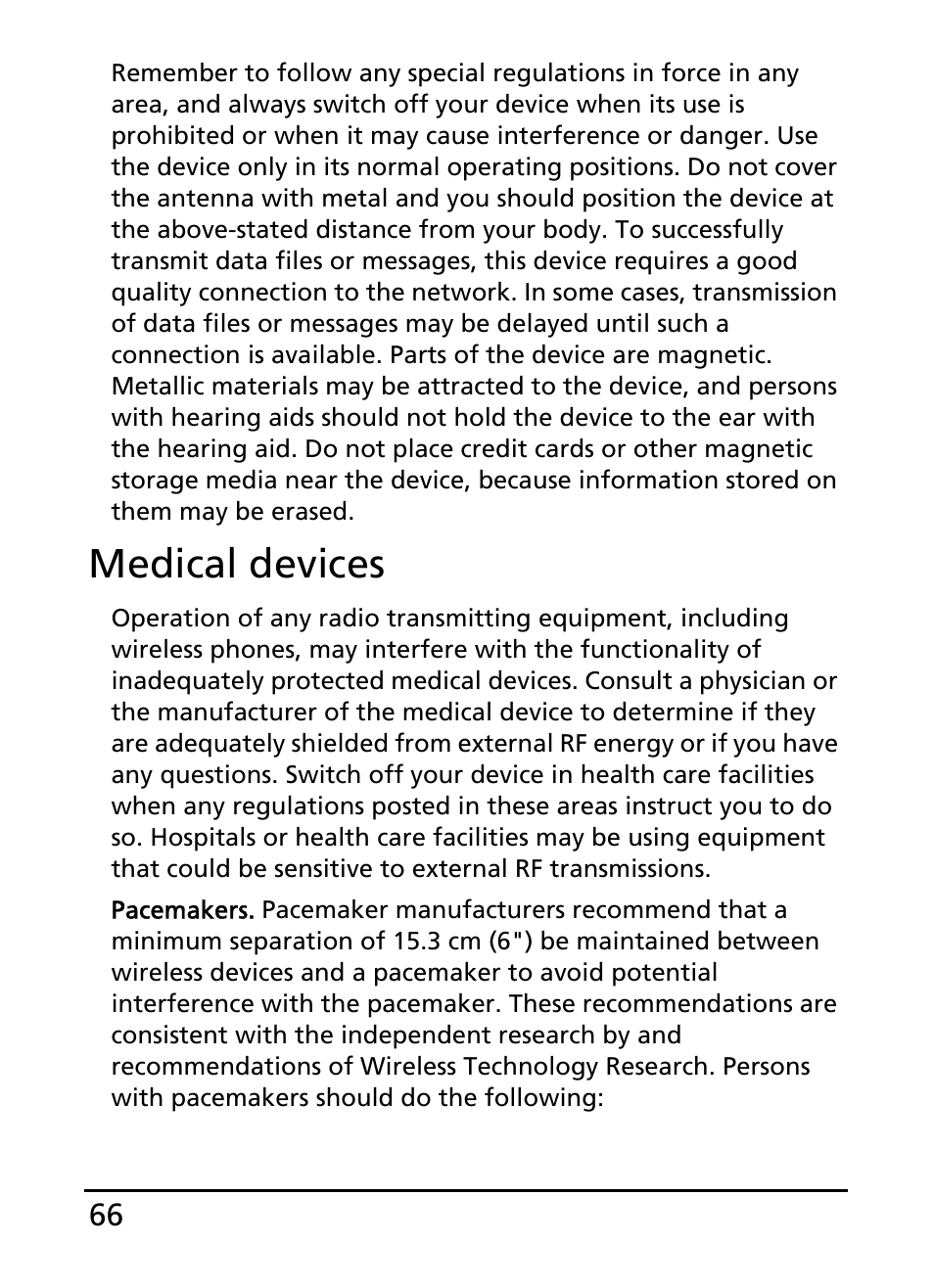 Medical devices | Acer E110 User Manual | Page 66 / 76