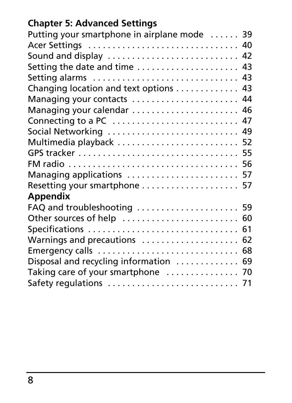 Acer E110 User Manual | Page 8 / 76