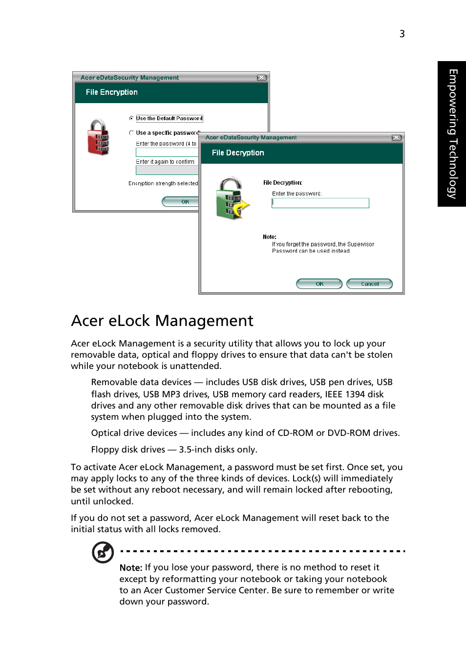 Acer elock management | Acer Aspire 1640Z User Manual | Page 13 / 87