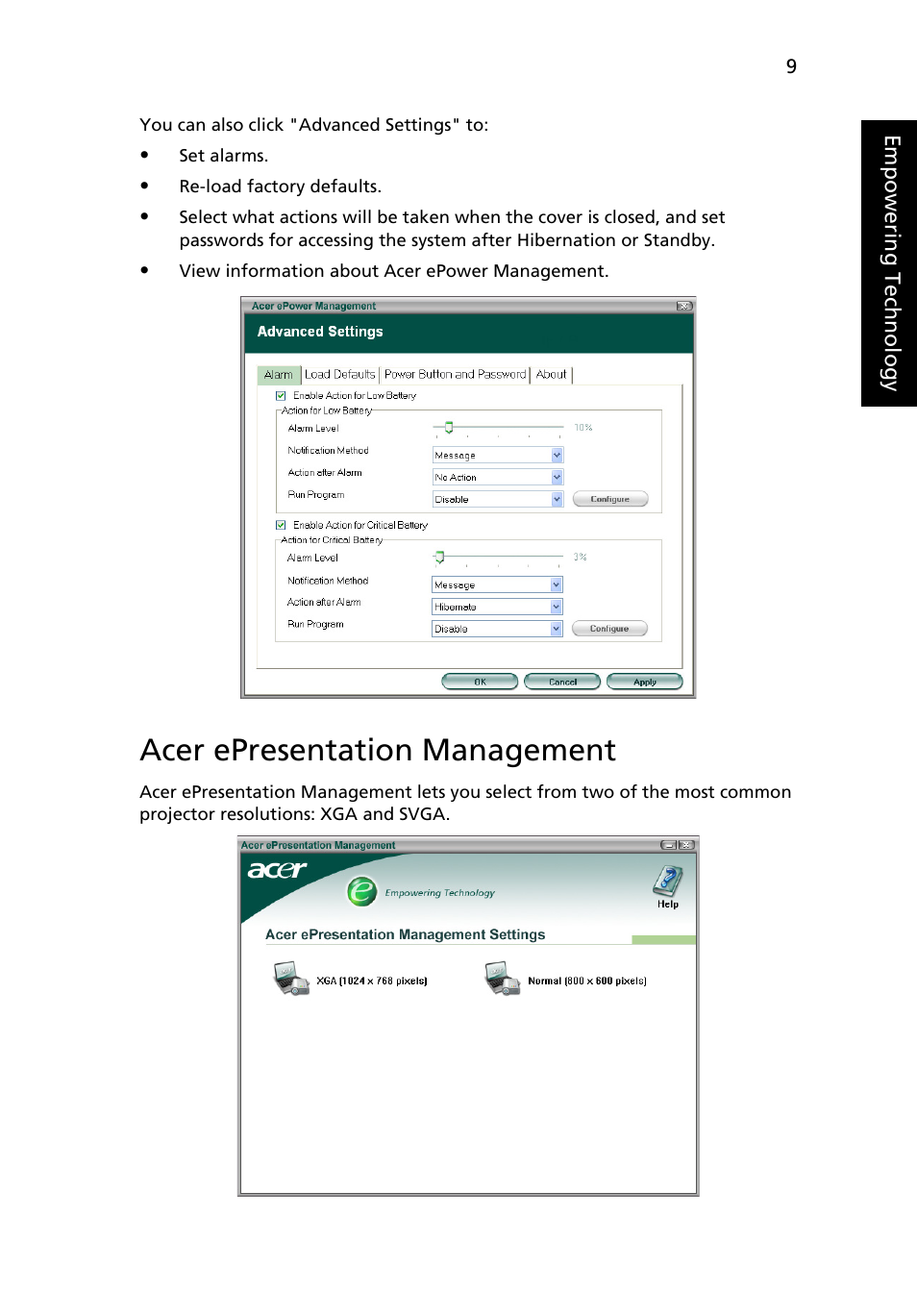 Acer epresentation management | Acer Aspire 1640Z User Manual | Page 19 / 87