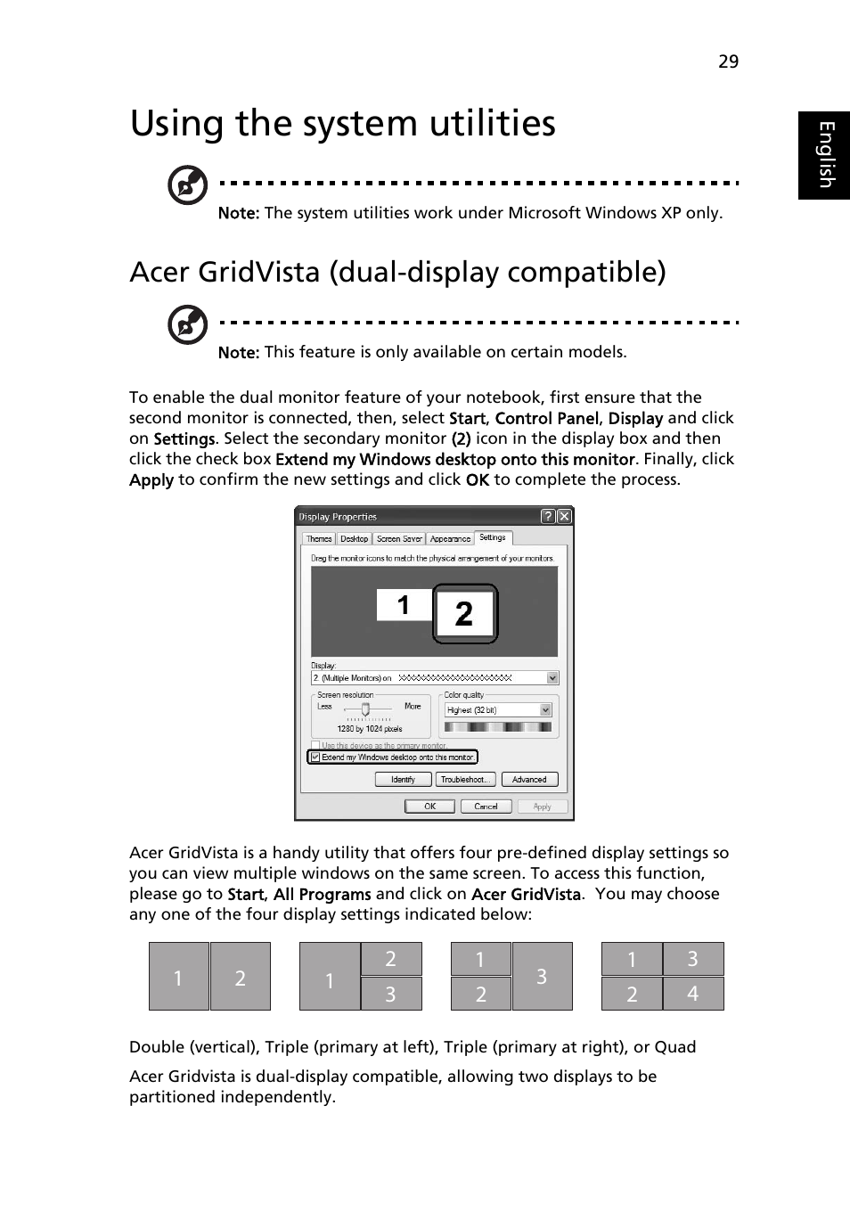 Using the system utilities, Acer gridvista (dual-display compatible) | Acer Aspire 1640Z User Manual | Page 39 / 87