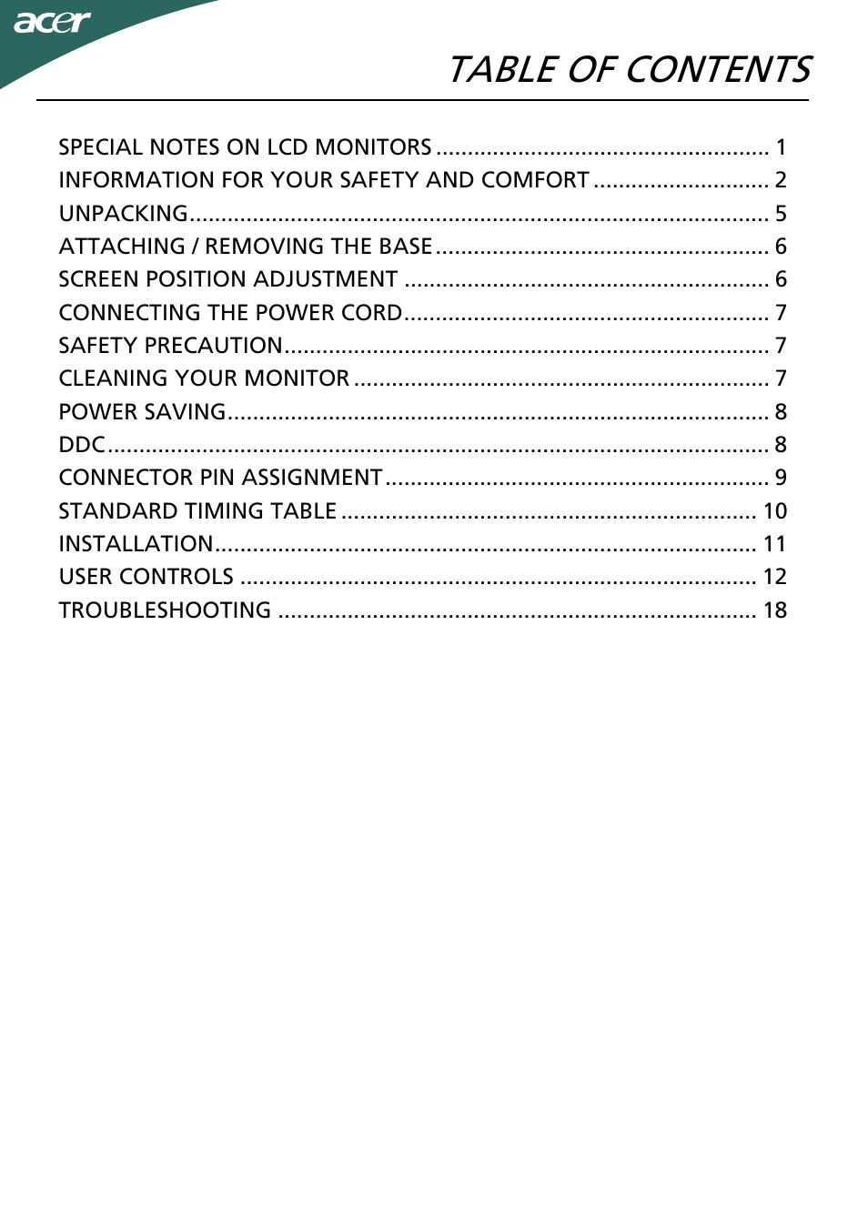 Acer P166HQL User Manual | 21 pages