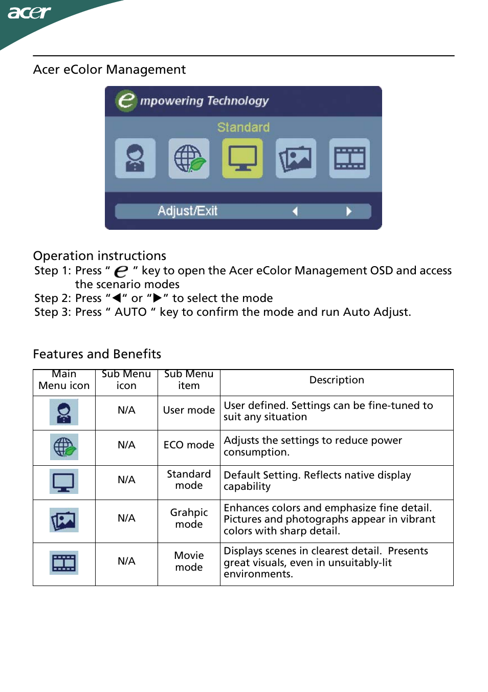 Acer P166HQL User Manual | Page 14 / 21