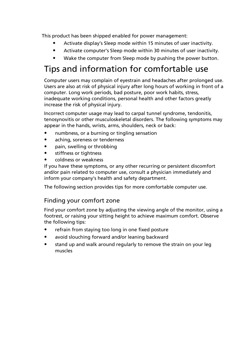 Tips and information for comfortable use | Acer B243PHL User Manual | Page 8 / 29