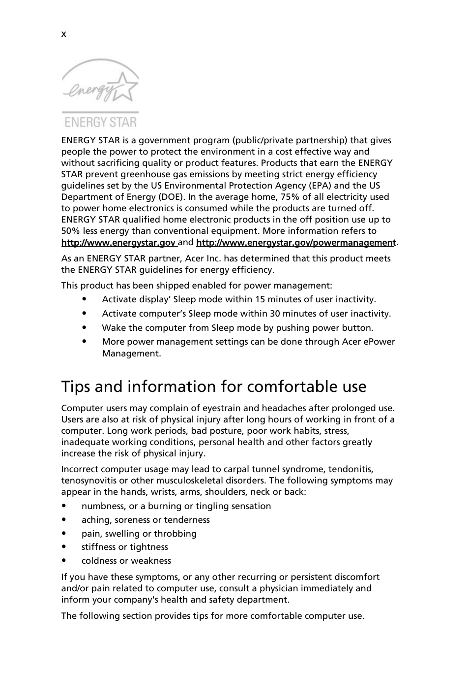 Tips and information for comfortable use | Acer Extensa 7620Z User Manual | Page 10 / 100