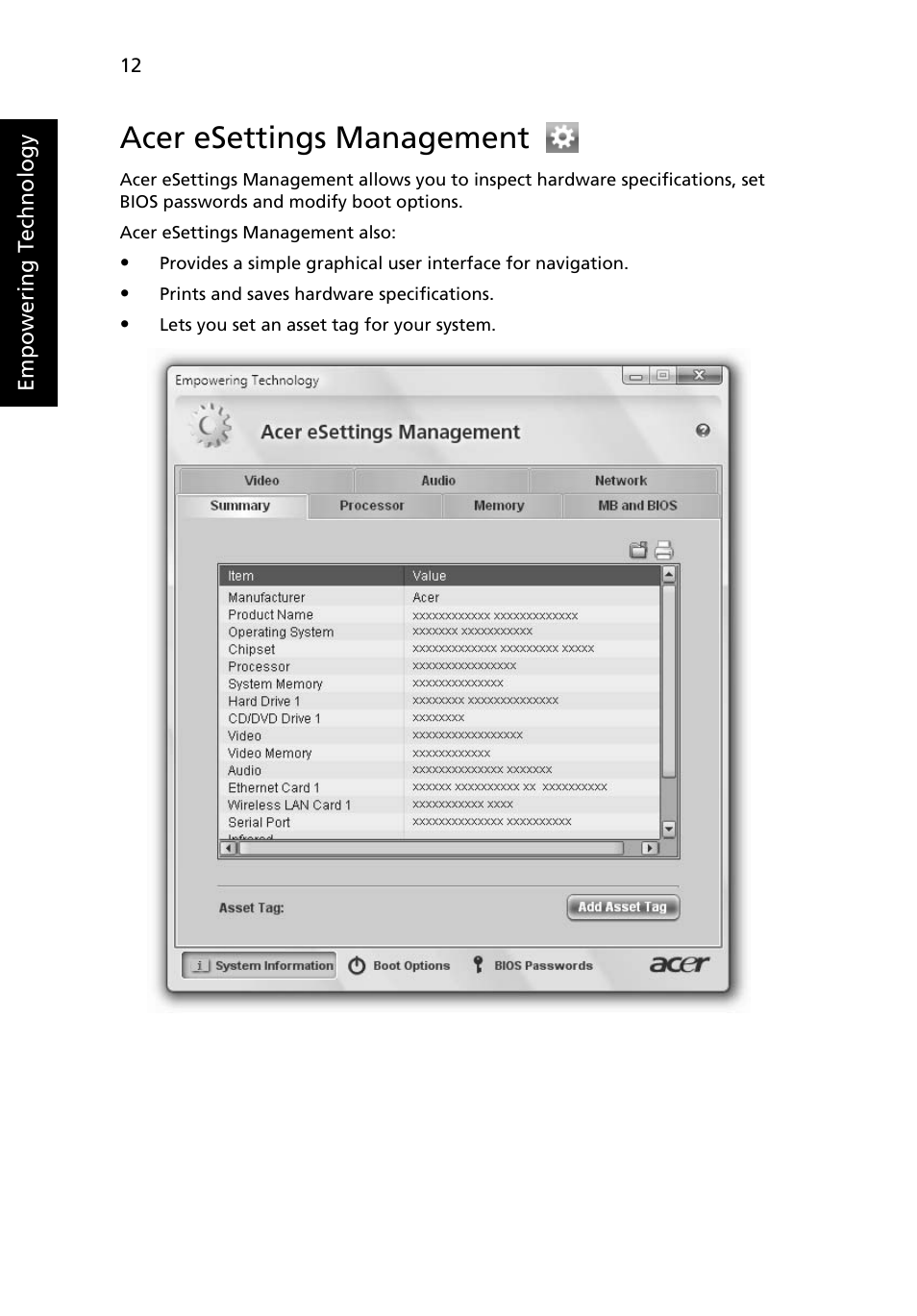 Acer esettings management | Acer Extensa 7620Z User Manual | Page 32 / 100