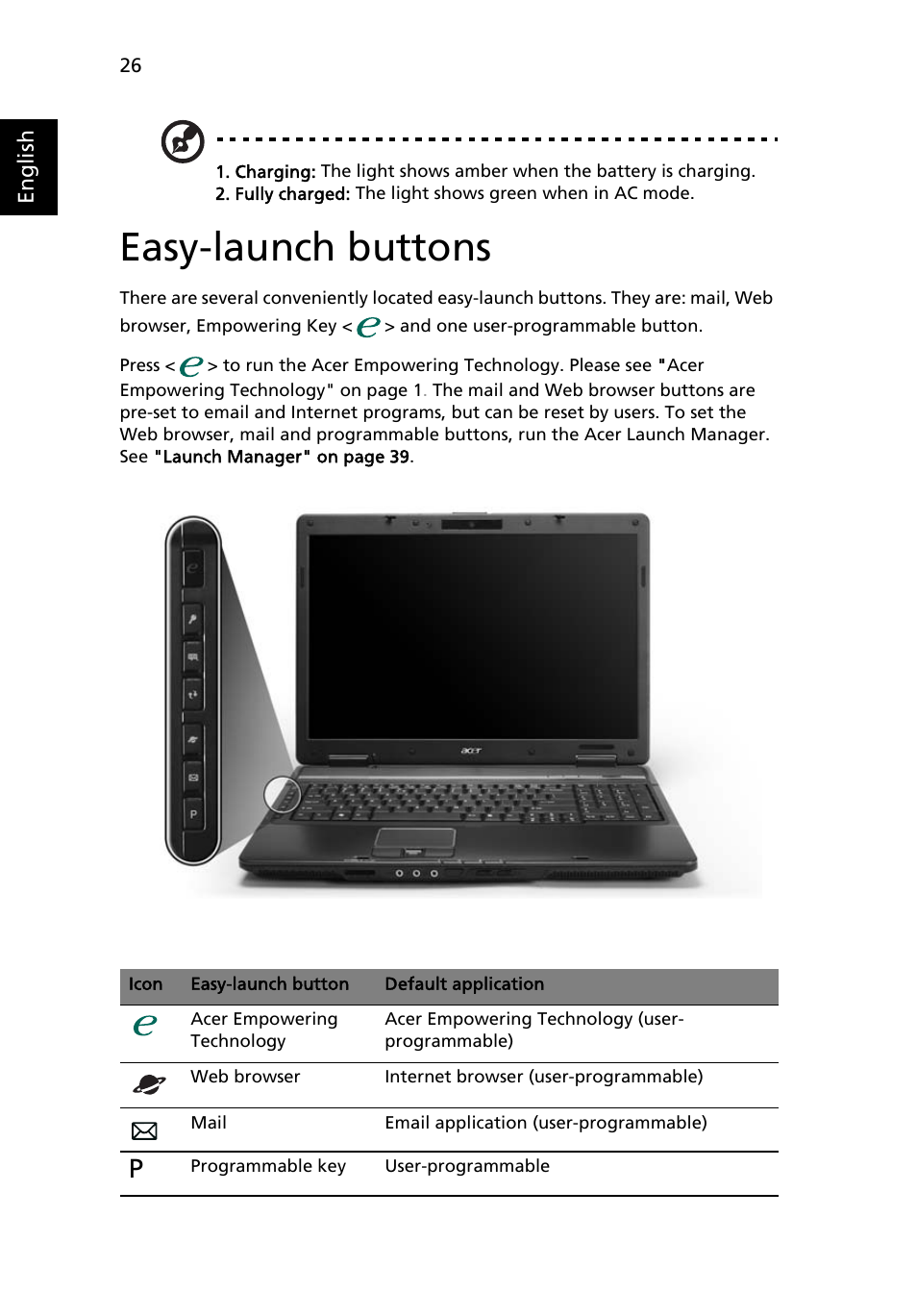 Easy-launch buttons | Acer Extensa 7620Z User Manual | Page 46 / 100