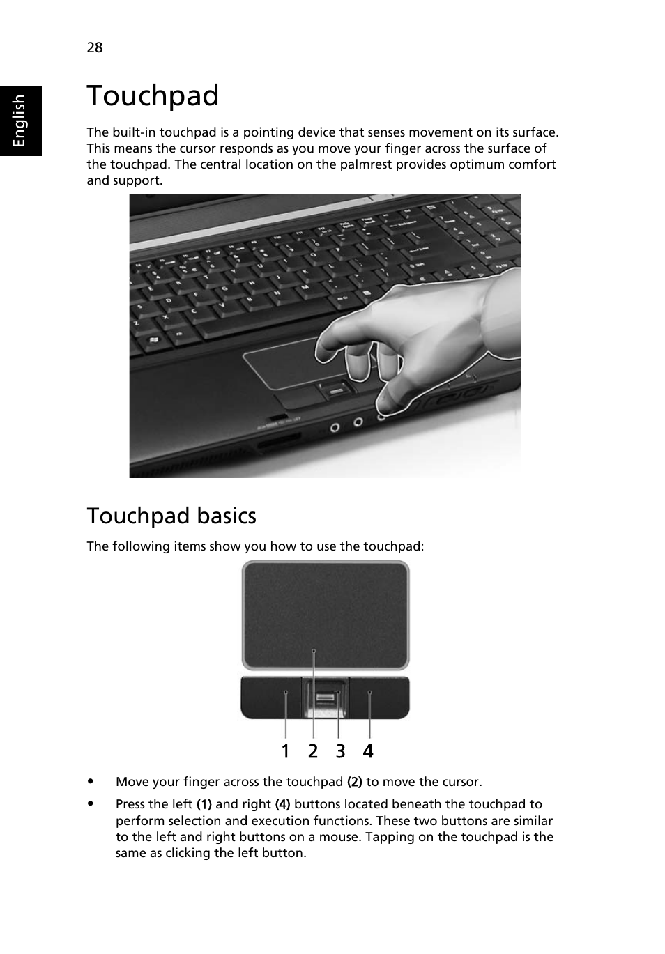 Touchpad, Touchpad basics | Acer Extensa 7620Z User Manual | Page 48 / 100