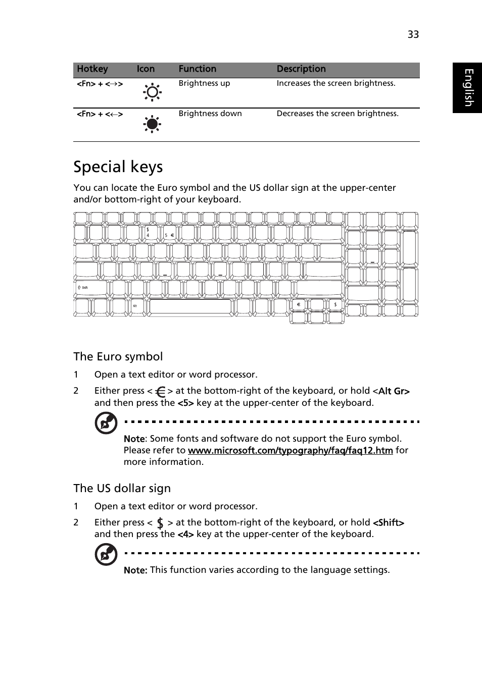 Special keys | Acer Extensa 7620Z User Manual | Page 53 / 100