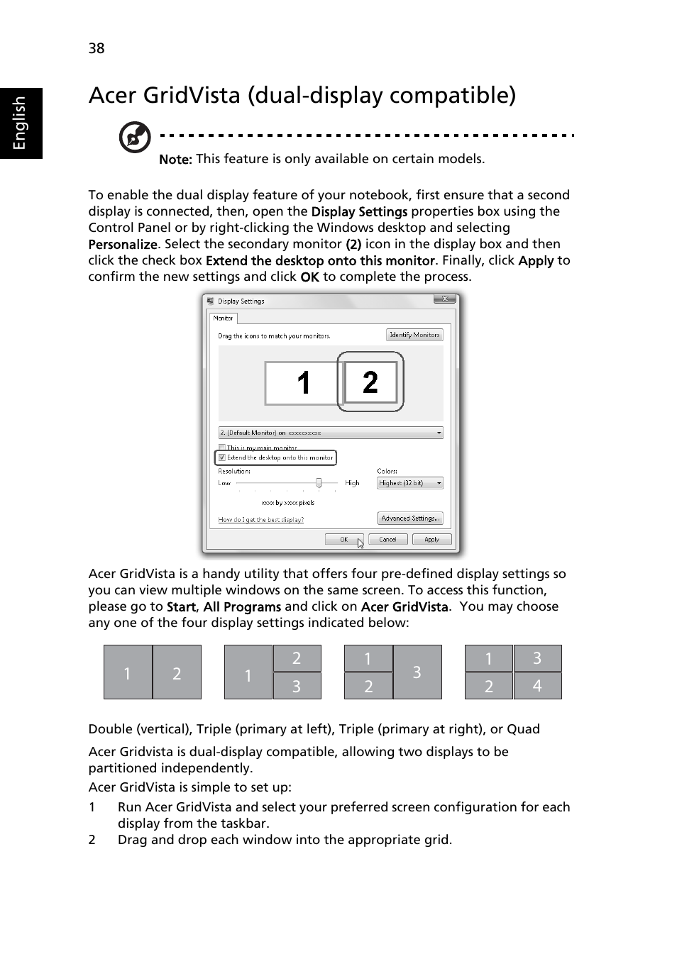 Acer gridvista (dual-display compatible) | Acer Extensa 7620Z User Manual | Page 58 / 100