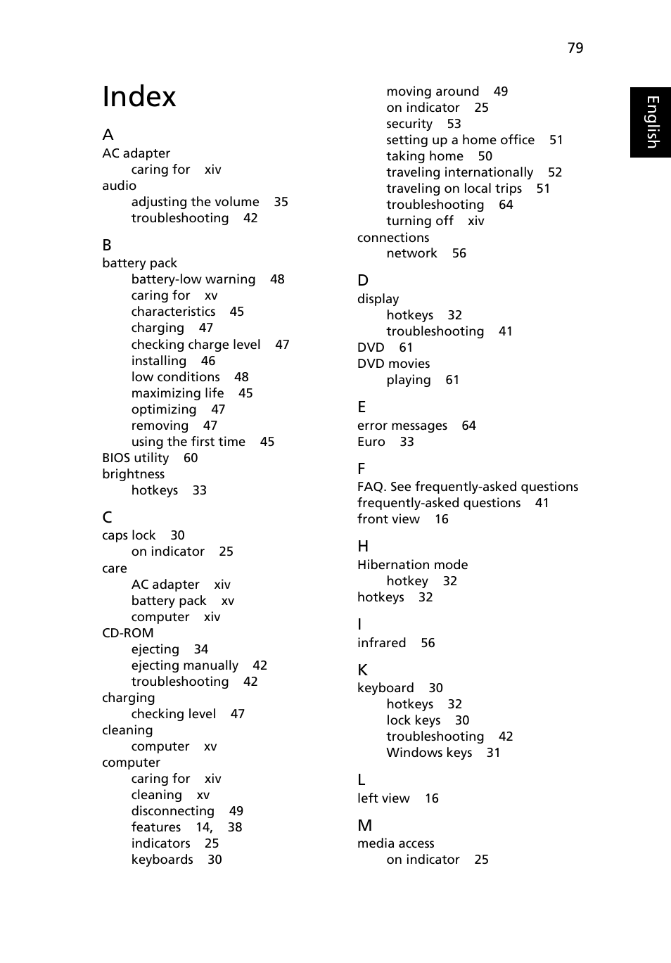 Index | Acer Extensa 7620Z User Manual | Page 99 / 100