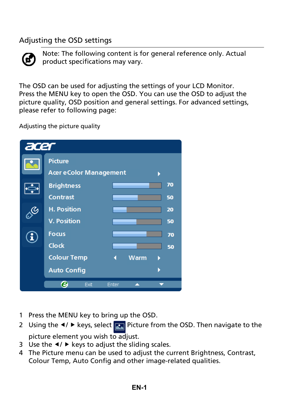 Acer S190HQL User Manual | Page 19 / 27