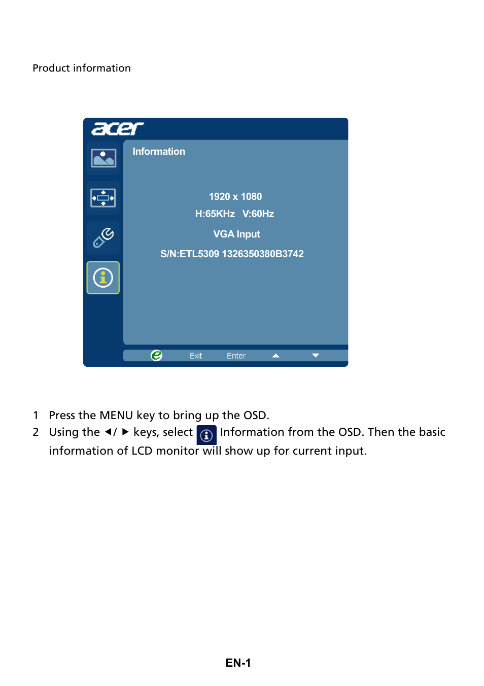 Acer S190HQL User Manual | Page 22 / 27