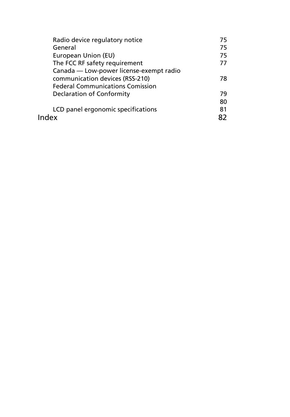 Index 82 | Acer TravelMate 4310 User Manual | Page 18 / 101