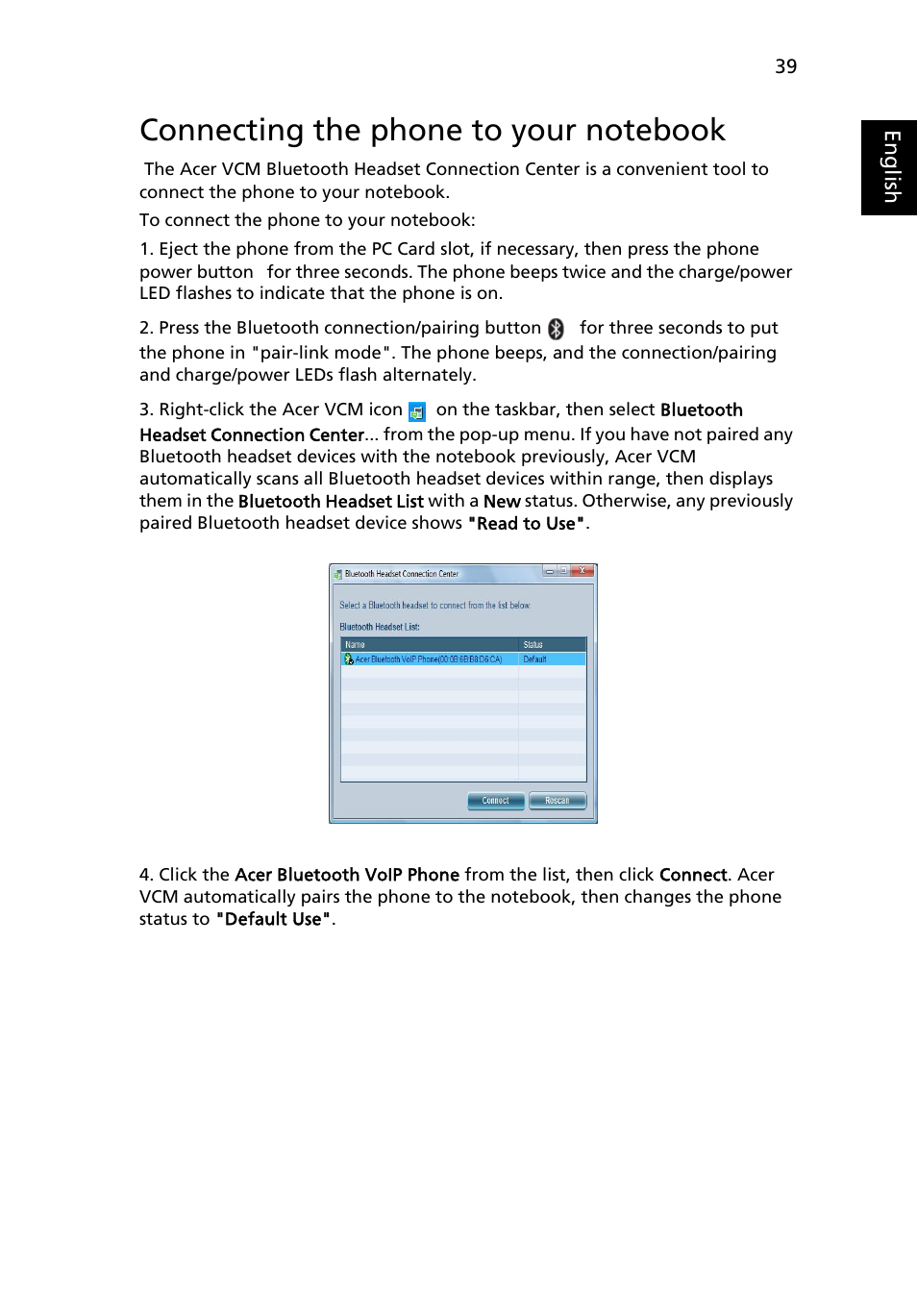 Connecting the phone to your notebook | Acer TravelMate 4310 User Manual | Page 57 / 101