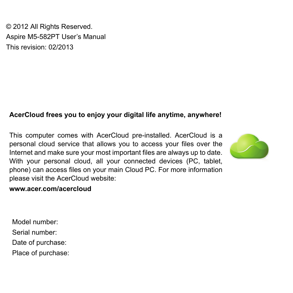Acer Aspire M5-582PT User Manual | Page 2 / 103