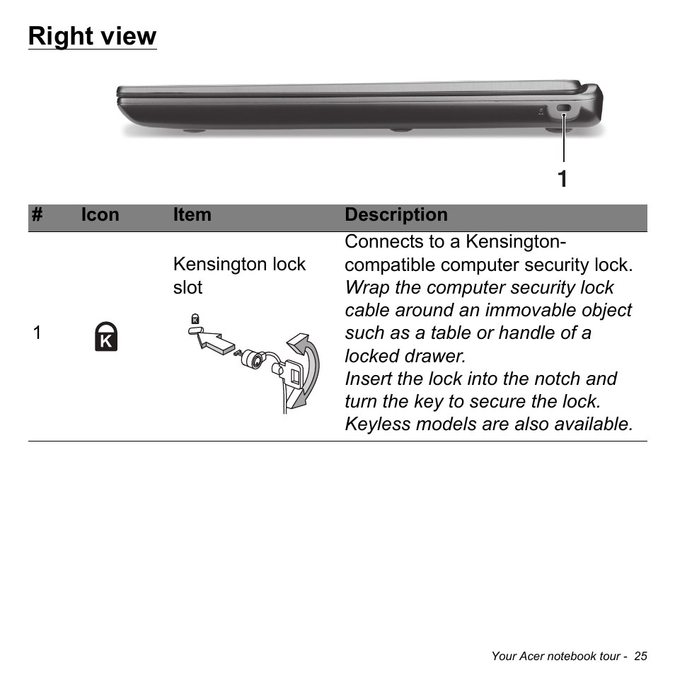 Right view | Acer Aspire M5-582PT User Manual | Page 25 / 103