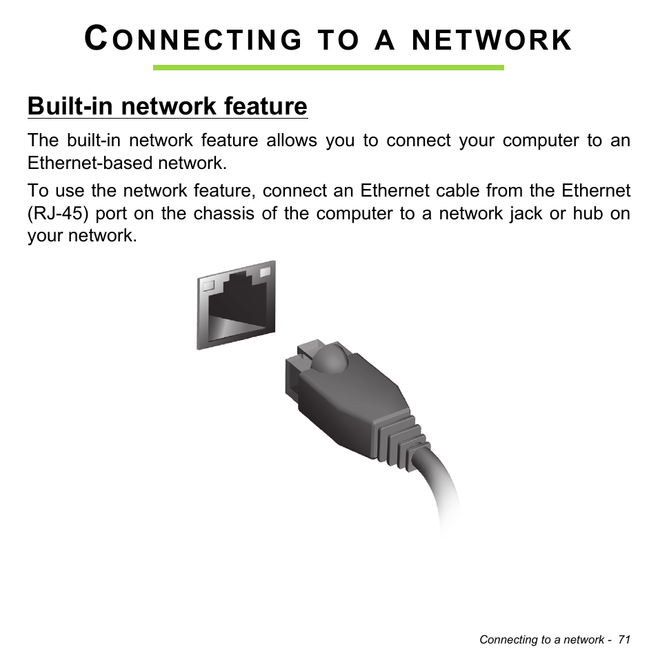 Connecting to a network, Built-in network feature | Acer Aspire M5-582PT User Manual | Page 71 / 103