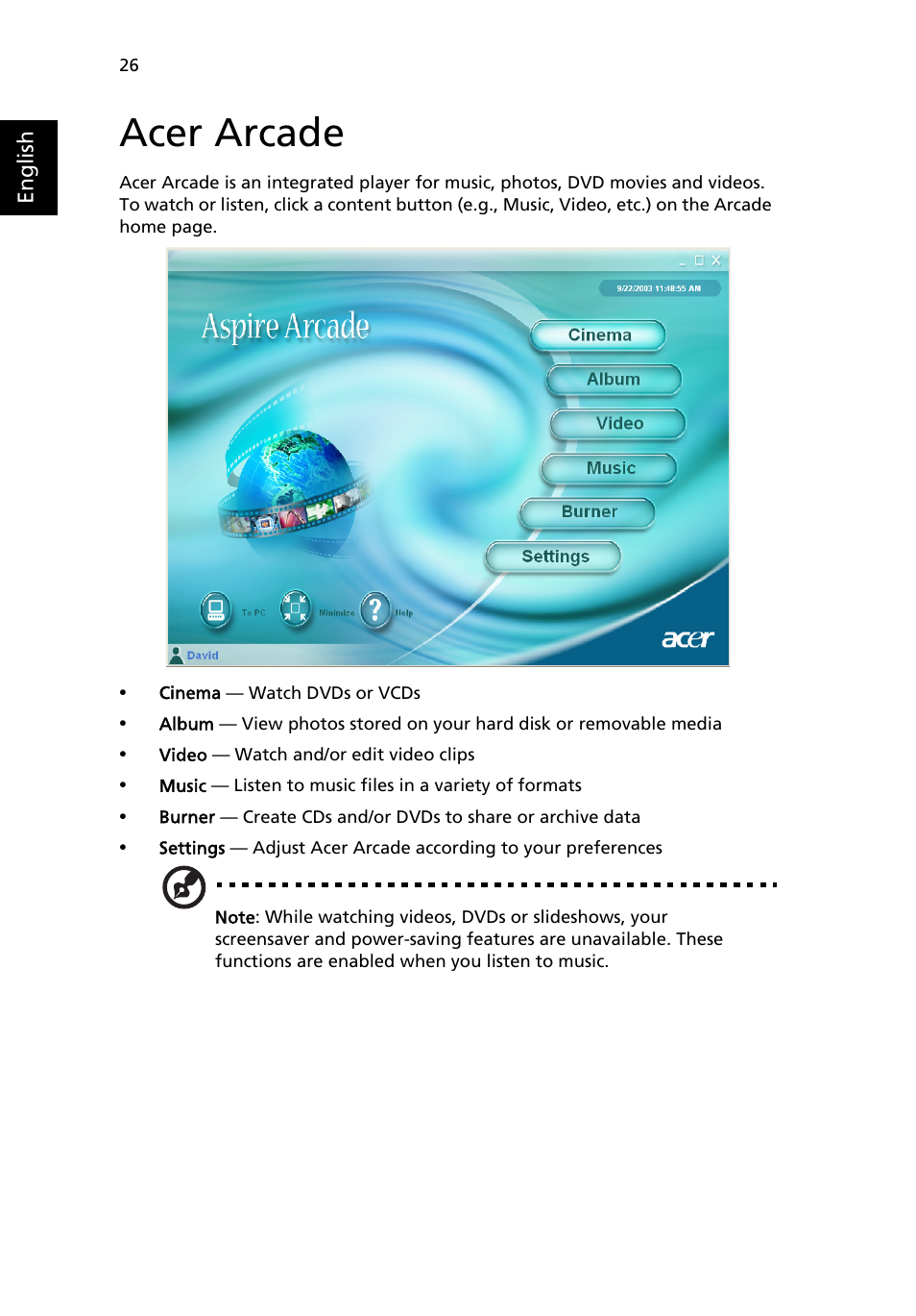 Acer arcade | Acer Aspire 3610 User Manual | Page 36 / 76