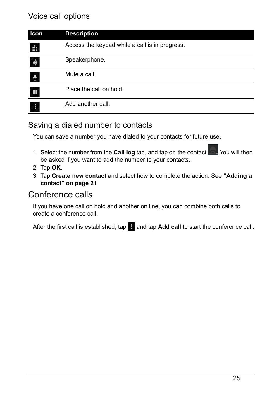 Conference calls | Acer Z150 User Manual | Page 25 / 65