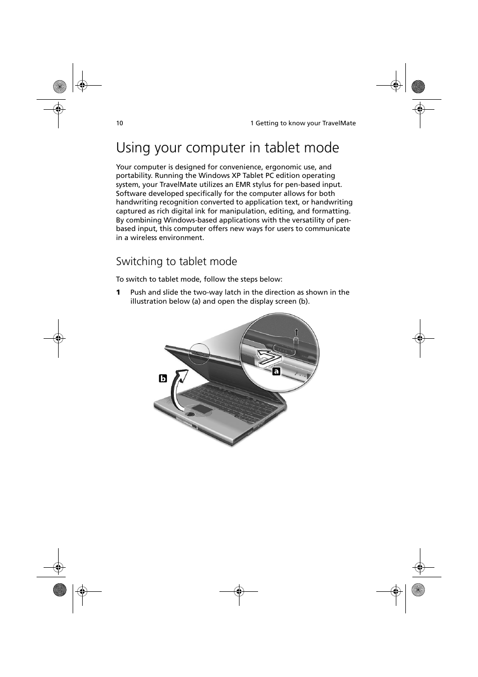 Using your computer in tablet mode, Switching to tablet mode | Acer TravelMate C110 User Manual | Page 20 / 94