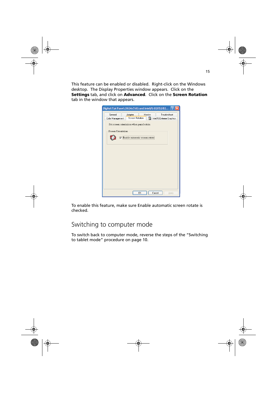 Switching to computer mode | Acer TravelMate C110 User Manual | Page 25 / 94