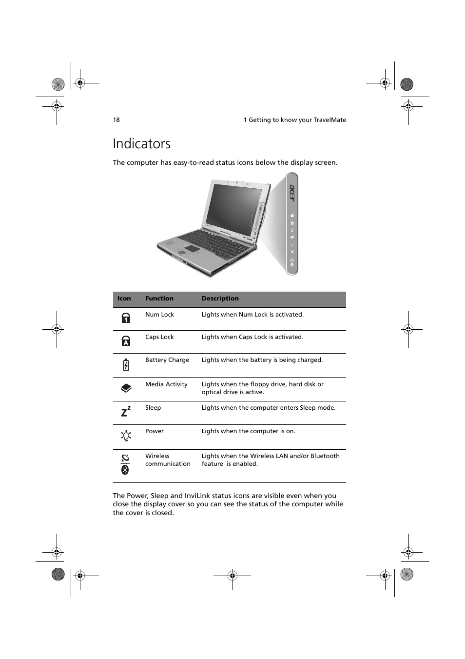 Indicators | Acer TravelMate C110 User Manual | Page 28 / 94