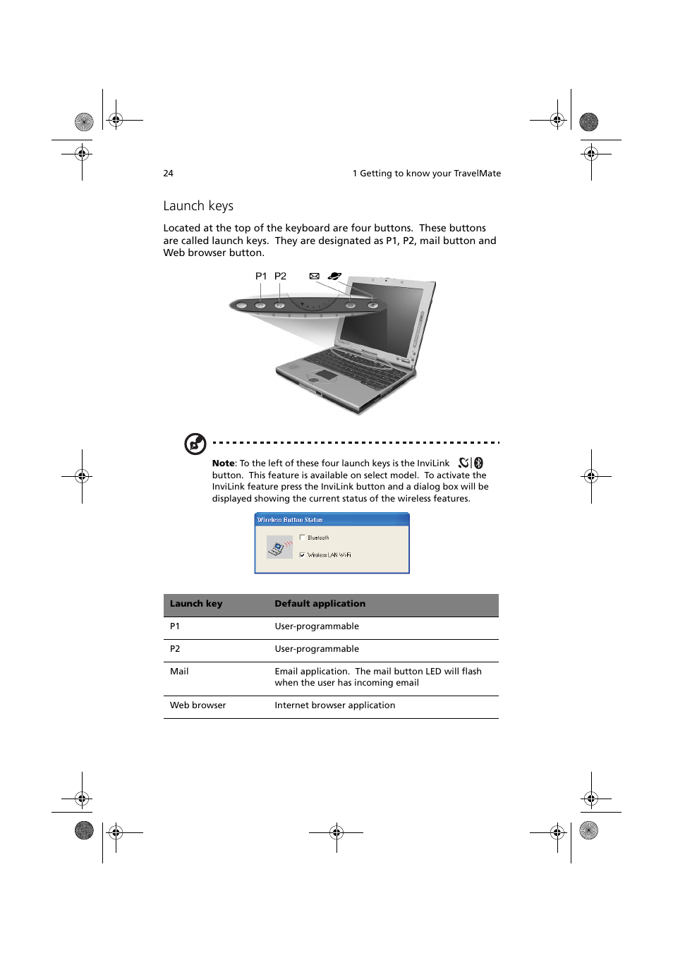 Launch keys | Acer TravelMate C110 User Manual | Page 34 / 94