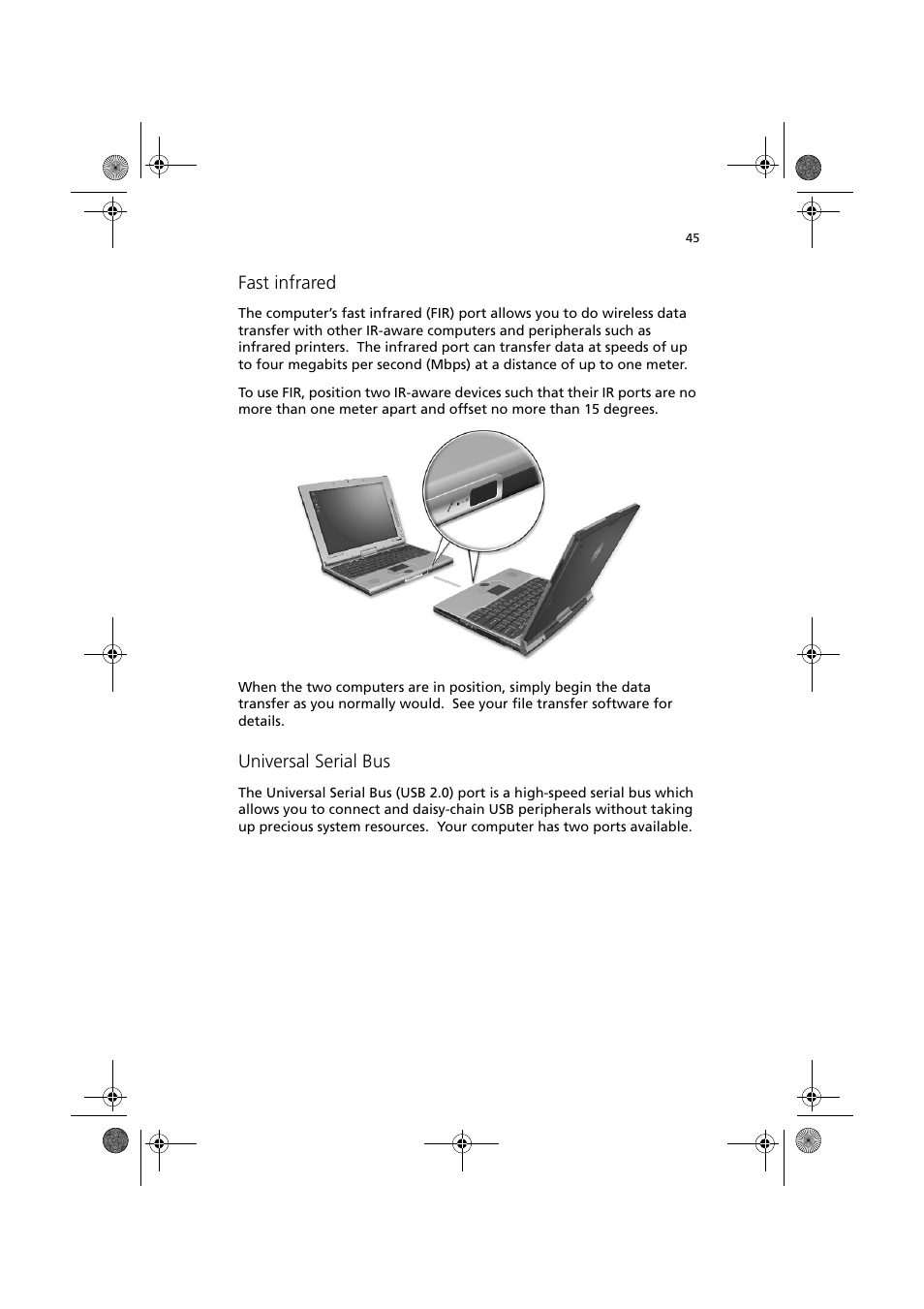 Fast infrared, Universal serial bus | Acer TravelMate C110 User Manual | Page 55 / 94