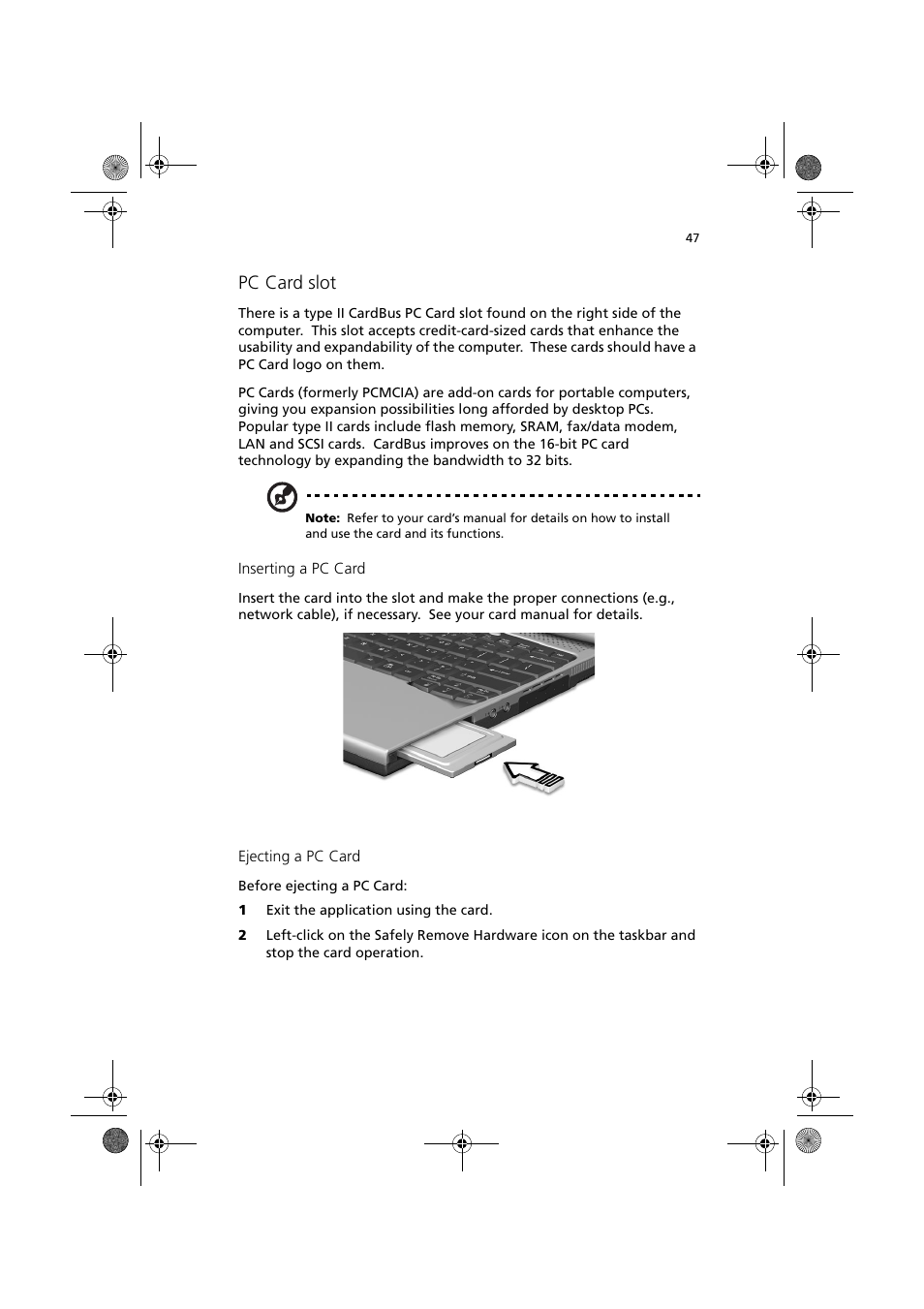 Pc card slot | Acer TravelMate C110 User Manual | Page 57 / 94