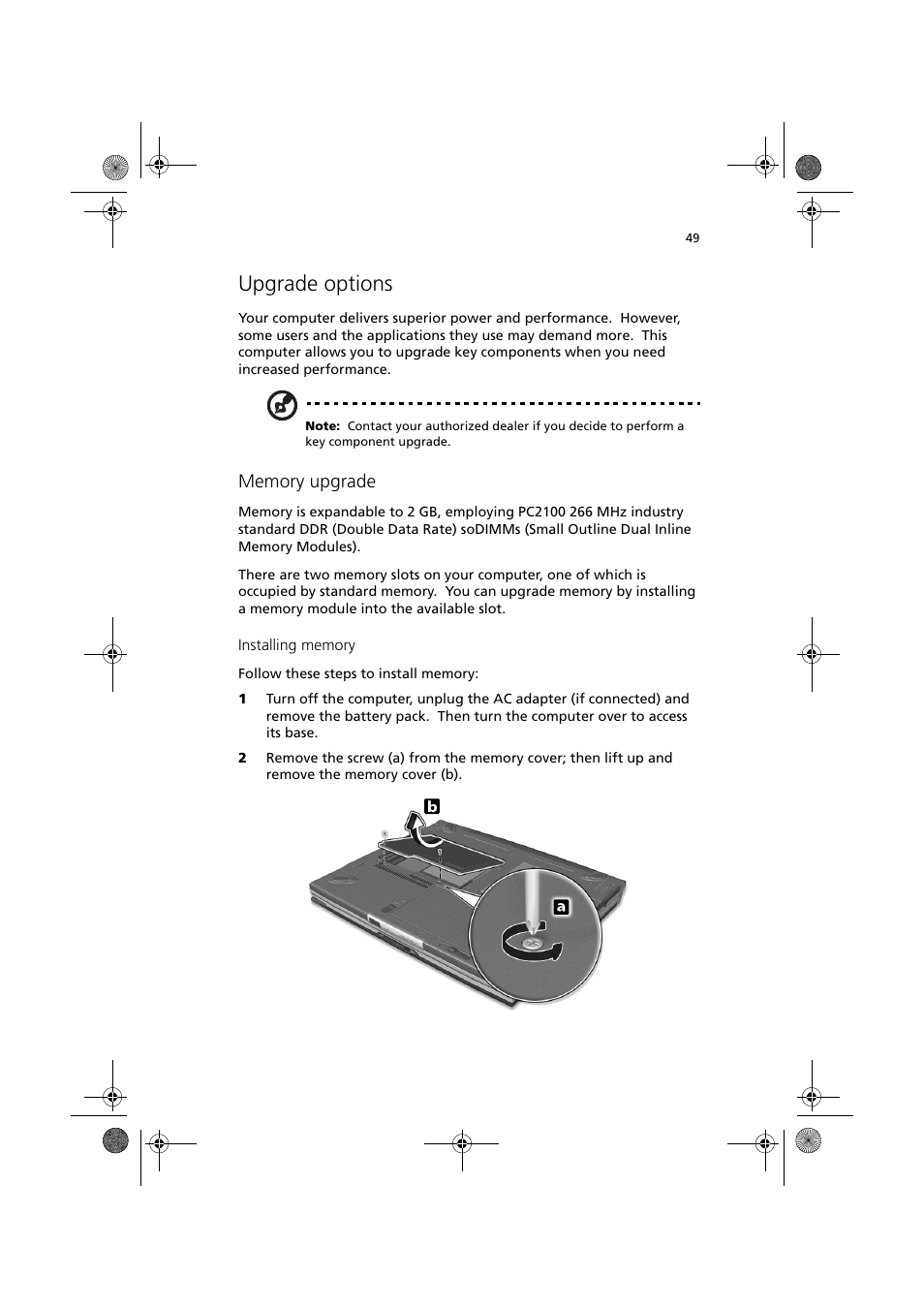 Upgrade options | Acer TravelMate C110 User Manual | Page 59 / 94