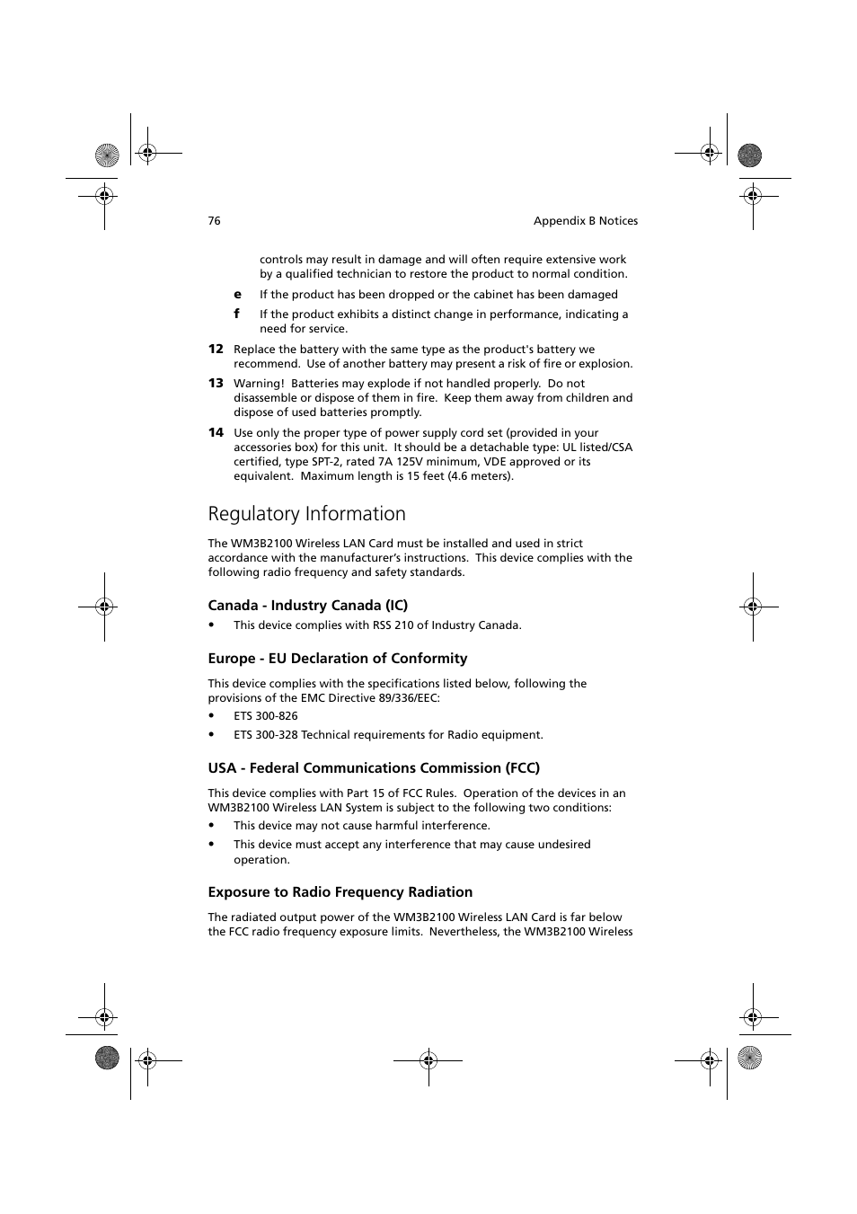 Regulatory information | Acer TravelMate C110 User Manual | Page 86 / 94