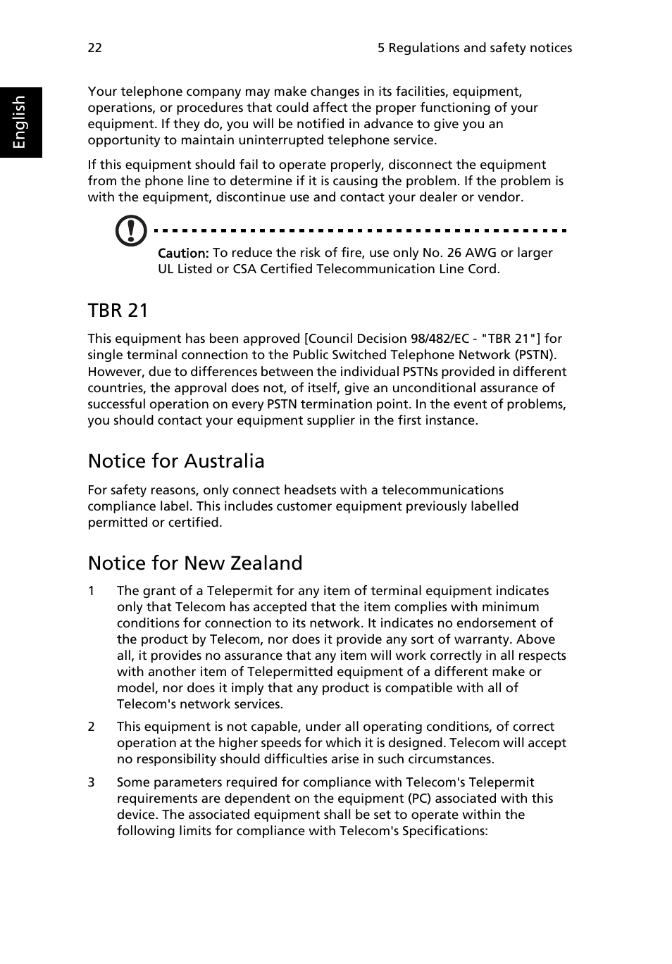Tbr 21, Notice for australia, Notice for new zealand | Acer Veriton Z2630G User Manual | Page 32 / 38