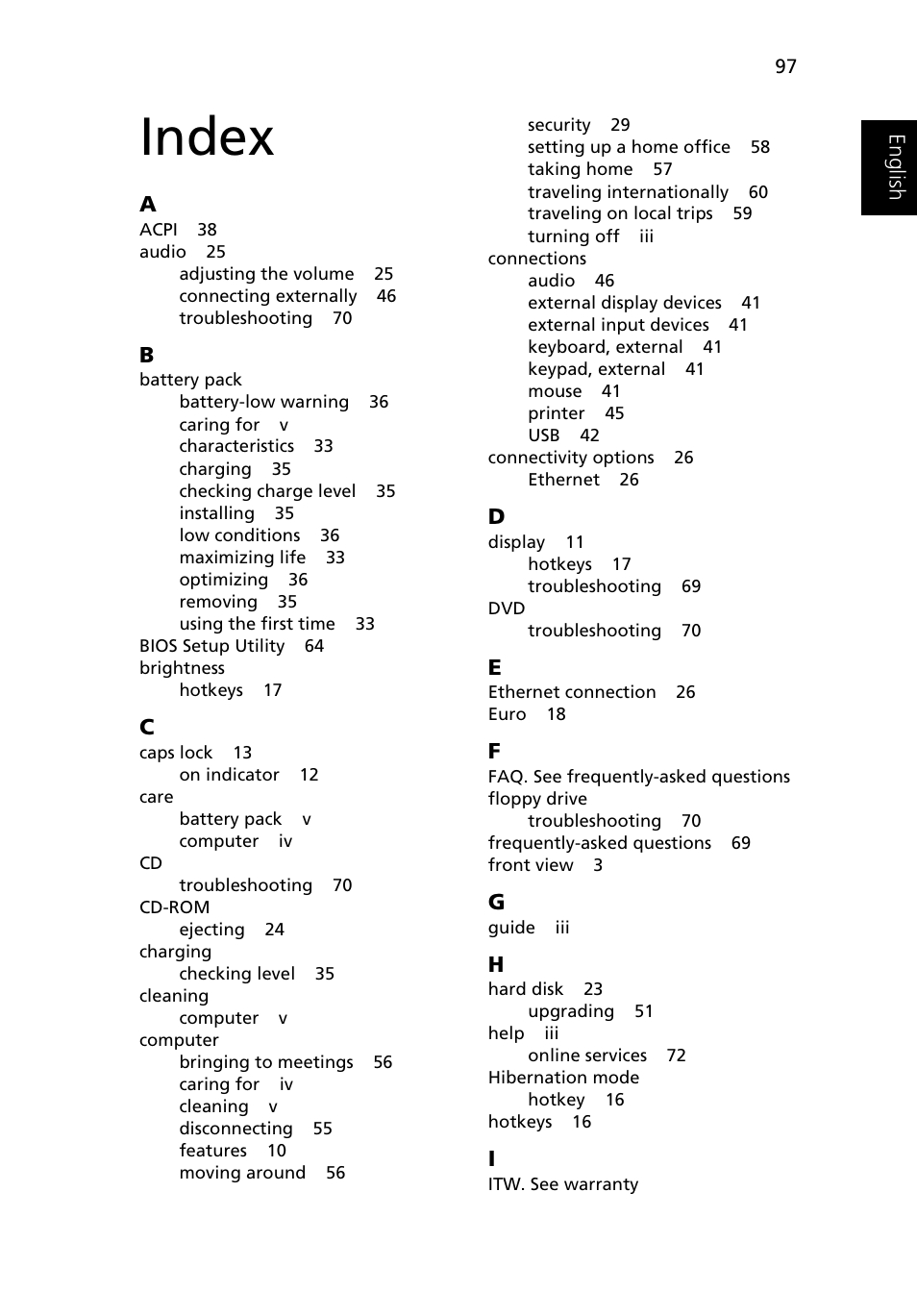 Index | Acer Ferrari 3400 User Manual | Page 107 / 109